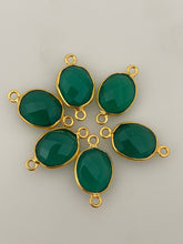 Load image into Gallery viewer, Oval Green Onyx Bezel Connector – Two Loop, Gold or Sterling Silver Plated Over 925 Silver, 9x11mm, 1Pc.: Silver Two Loop
