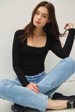 Load image into Gallery viewer, SOFT CORE - BASIC SQUARE NECK LONG SLEEVE TOP: Black / S
