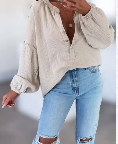 Sandy Cotton Buttoned V-Neck Shirt - OS