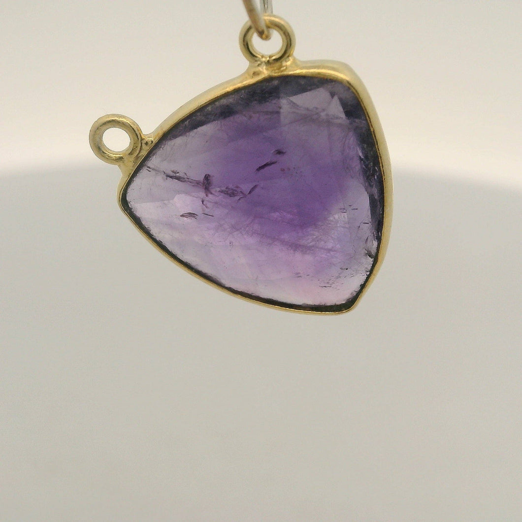 Amethyst Connector – 1 Piece | Gold Plated Bezel | Trillion Shape | Size: 15mm
