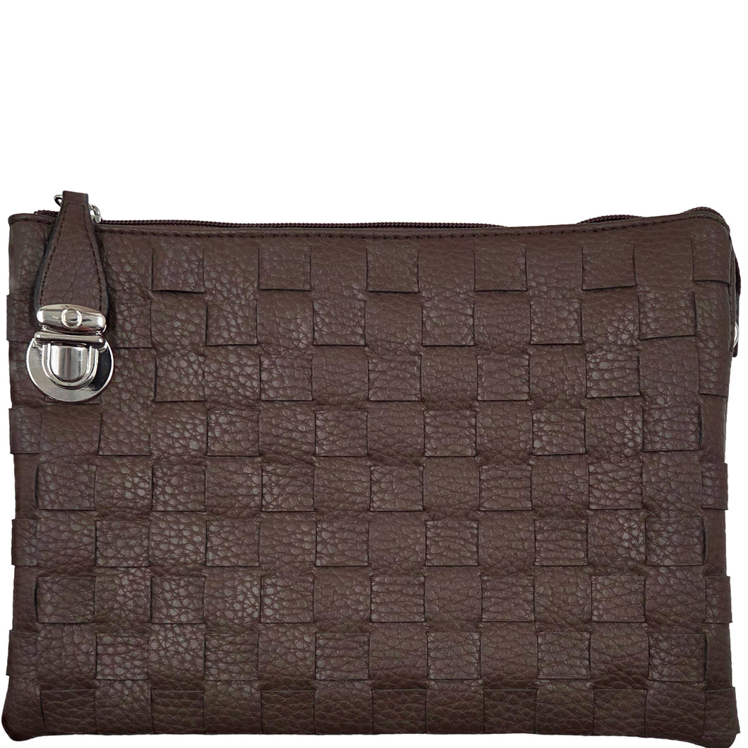 Vegan Woven Crossbody Clutch-Chocolate