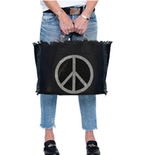 Load image into Gallery viewer, Canvas Rhinestone Peace Sign Bag
