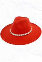 Load image into Gallery viewer, Big Brim Peach Heart Top Jazz Hat with Pearl Belt: Black
