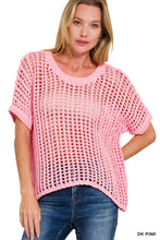 Load image into Gallery viewer, `Fish Net Short Sleeve Crochet Sweater Zenana: ASH MOCHA-188249 / L/XL
