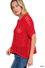 Load image into Gallery viewer, `Fish Net Short Sleeve Crochet Sweater Zenana: ASH MOCHA-188249 / L/XL
