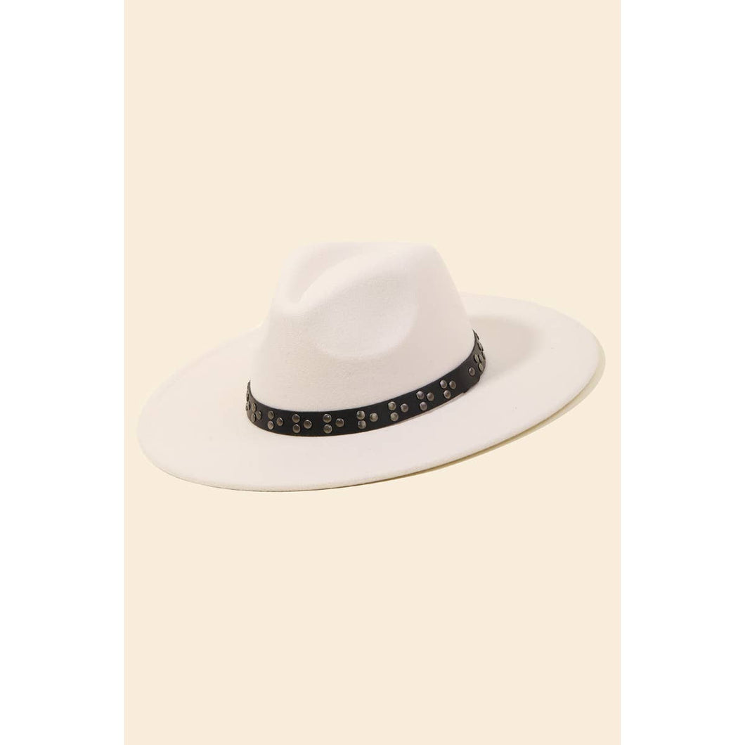 Studded Strap Fedora Hat - Beige
