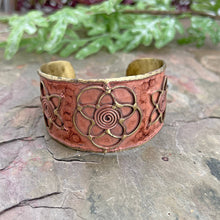 Load image into Gallery viewer, Brass Patina Cuff Bracelet - Peach Lotus
