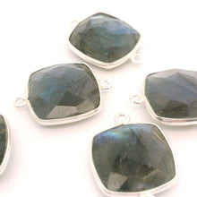 Load image into Gallery viewer, Blue Labradorite Cushion Shape Bezel Connector 2 Loops (12mm, 15mm) - 925 Sterling Silver and Gold Plated Silver Jewelry Link - 1 pcs: Silver Two Loop / 12mm
