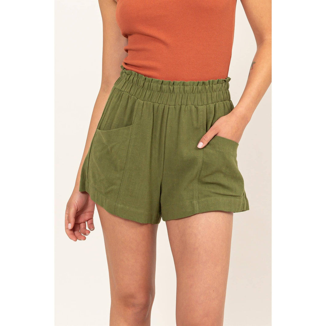 Summertime Linen Blend Shorts - Olive