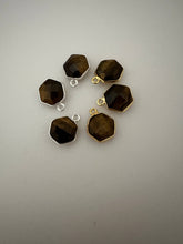 Load image into Gallery viewer, Tiger Eye Hexagon Pendant Bezel – 1 Pc | 9mm | One Loop | Gold Plated or 925 Sterling Silver | Natural Gemstone Jewelry Charm: Silver One loop
