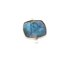 Load image into Gallery viewer, Blue Labradorite Cushion Shape Bezel Connector 2 Loops (12mm, 15mm) - 925 Sterling Silver and Gold Plated Silver Jewelry Link - 1 pcs: Silver Two Loop / 12mm
