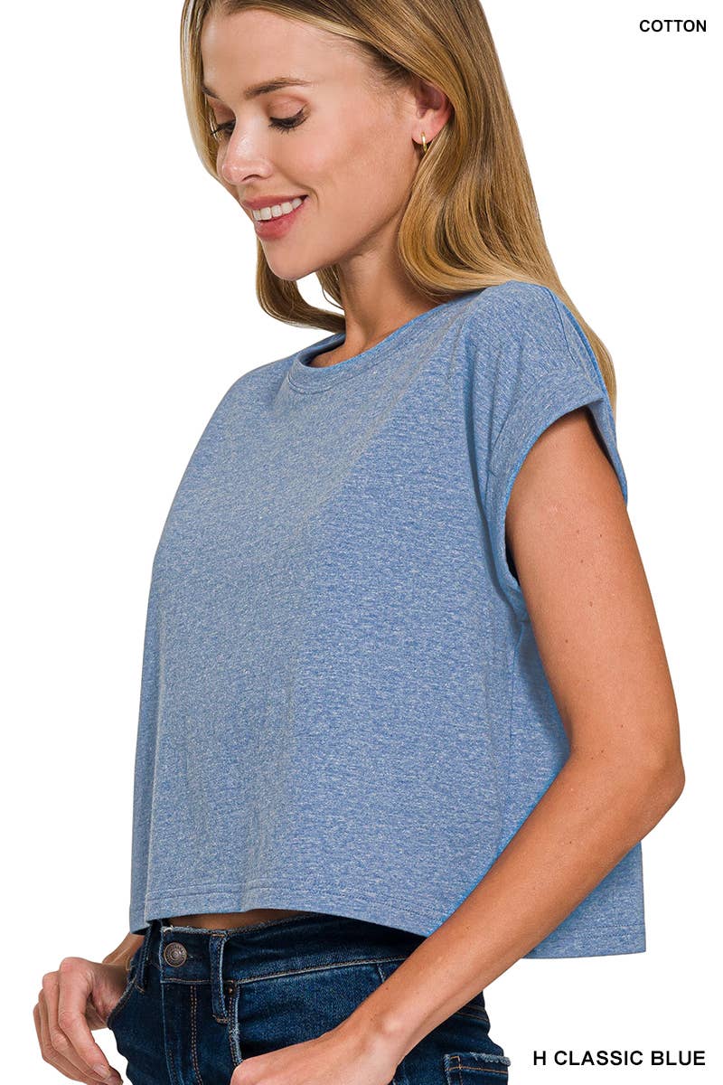 Heather Blue Cotton Blend T-Shirt