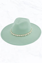 Load image into Gallery viewer, Big Brim Peach Heart Top Jazz Hat with Pearl Belt: Black
