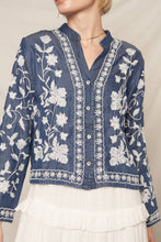 Load image into Gallery viewer, Long Sleeve Embroidered Denim Button Down Top: Dark Denim / M/L
