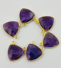Load image into Gallery viewer, Amethyst Connector – 1 Piece | Gold Plated Bezel | Trillion Shape | Size: 15mm
