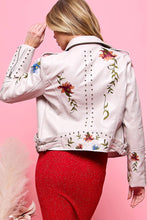 Load image into Gallery viewer, Embroidered Vegan Moto Jacket-Cream
