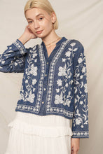 Load image into Gallery viewer, Long Sleeve Embroidered Denim Button Down Top: Dark Denim / S/M
