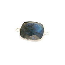Load image into Gallery viewer, Blue Labradorite Cushion Shape Bezel Connector 2 Loops (12mm, 15mm) - 925 Sterling Silver and Gold Plated Silver Jewelry Link - 1 pcs: Silver Two Loop / 12mm
