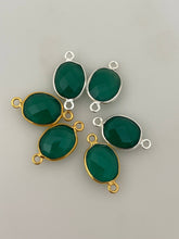 Load image into Gallery viewer, Oval Green Onyx Bezel Connector – Two Loop, Gold or Sterling Silver Plated Over 925 Silver, 9x11mm, 1Pc.: Silver Two Loop
