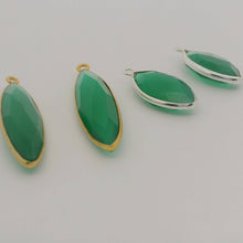 Load image into Gallery viewer, Natural Green Onyx Marquise Bezel One Loop (9 × 36 mm, 9 × 18 mm) - 925 Silver Gold or Gold Plated Over Sterling Silver - 1 pcs: Silver One Loop / 9mmX18mm
