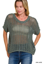 Load image into Gallery viewer, `Fish Net Short Sleeve Crochet Sweater Zenana: ASH MOCHA-188249 / L/XL
