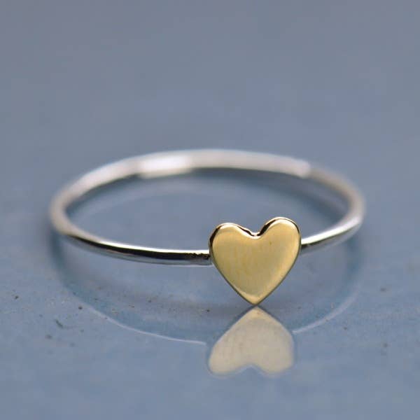 Sterling Silver Ring with Tiny Bronze Heart - Sz 8