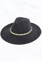 Load image into Gallery viewer, Big Brim Peach Heart Top Jazz Hat with Pearl Belt: Black
