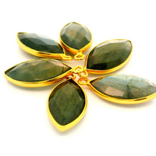 Load image into Gallery viewer, Natural Multi Fire Labradorite Marquise Bezel Pendant One Loop (9 × 18 mm, 9 × 36 mm) - Sterling Silver or Gold Plated over Sterling Silver - 1 pcs: Gold One Loop / 9mmX18mm
