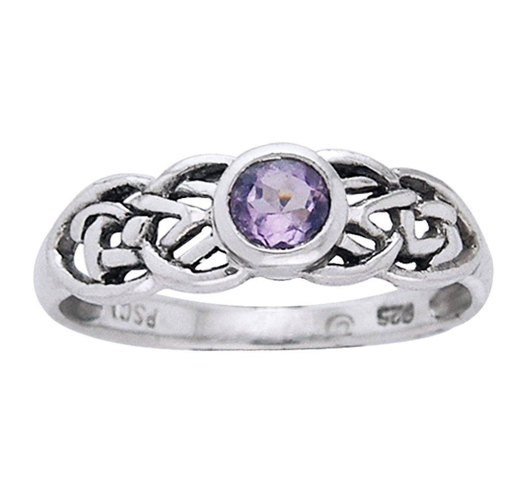 Sterling Celtic Knot Ring with Amethyst - Sz 7