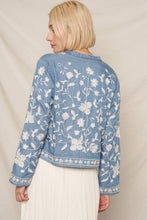 Load image into Gallery viewer, Long Sleeve Embroidered Denim Button Down Top: Dark Denim / M/L
