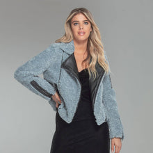 Load image into Gallery viewer, 3600-MBJ Faux Shearling &amp; Faux Leather Moto Jacket: S / Blue
