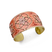 Load image into Gallery viewer, Brass Patina Cuff Bracelet - Peach Lotus
