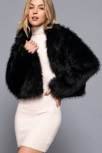 Load image into Gallery viewer, Notched Collar Faux Fur Crop Jacket: BRN-dark coffee-186630 / L
