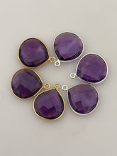 Load image into Gallery viewer, Amethyst Bezel Connector – 1 Piece, Heart Shape, 15mm, One Loop, Gold Plated over Sterling Silver: Gold One Loop
