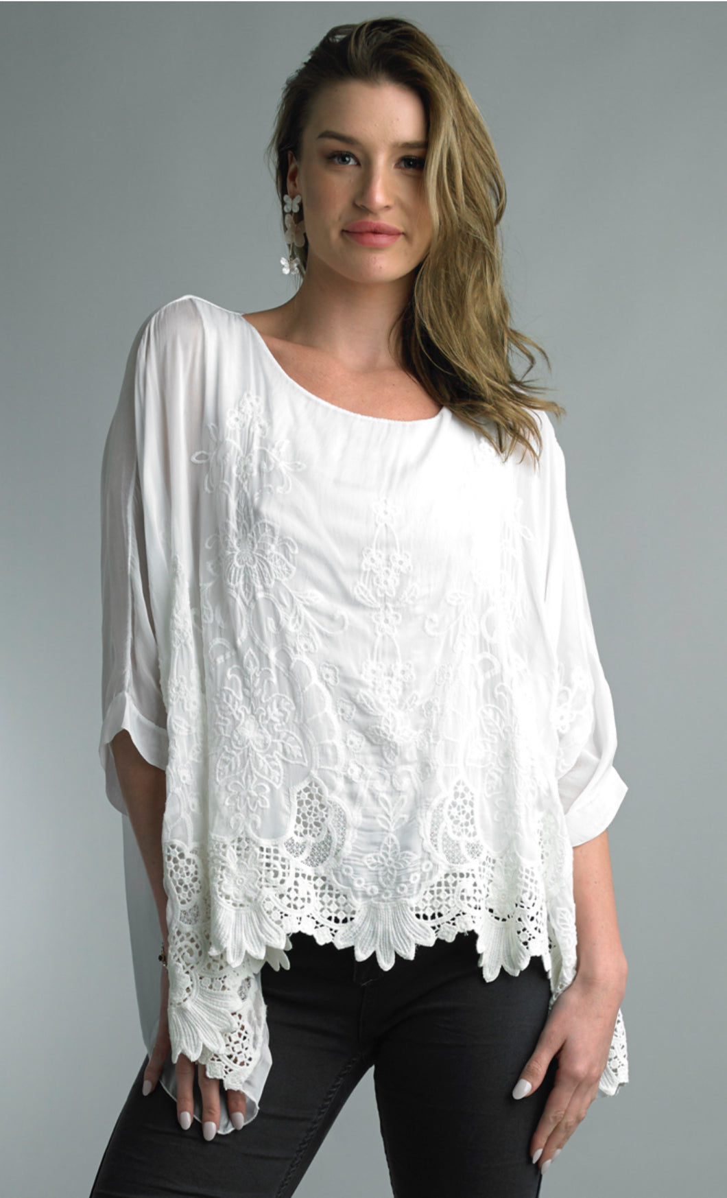 Marisa White Embroidered Silk Top