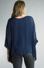 Load image into Gallery viewer, Marisa Navy Embroidered Silk Top
