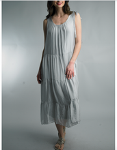 Load image into Gallery viewer, Heather Grey Silk Tiered Maxi Dress

