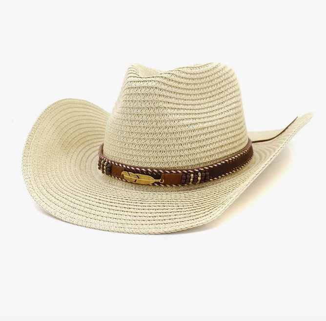 Leather Belt Straw Cowboy Hat