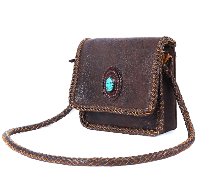Braided Leather and Turquoise Crossbody Bag