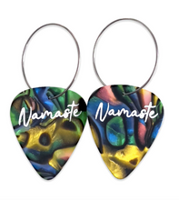 Load image into Gallery viewer, Handmade Namaste Guitar Pick Earrings
