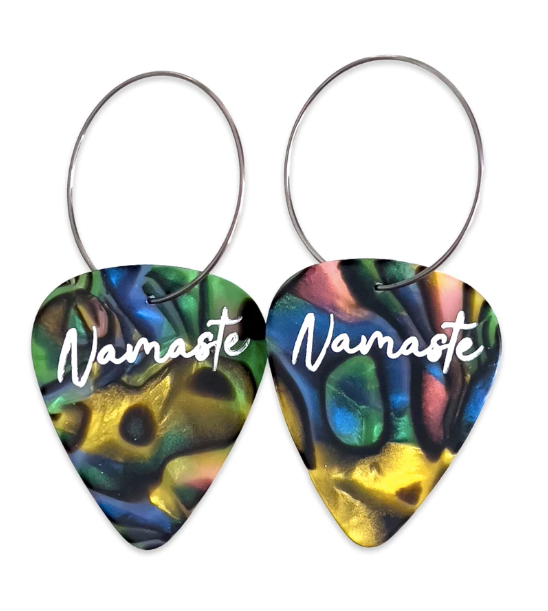 Handmade Namaste Guitar Pick Earrings