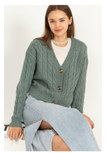 Load image into Gallery viewer, Grey Green Cable Knit Cardigan
