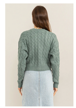 Load image into Gallery viewer, Grey Green Cable Knit Cardigan
