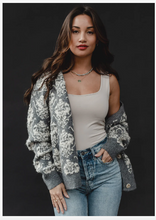 Load image into Gallery viewer, Grey And Ivory Damask Cardigan
