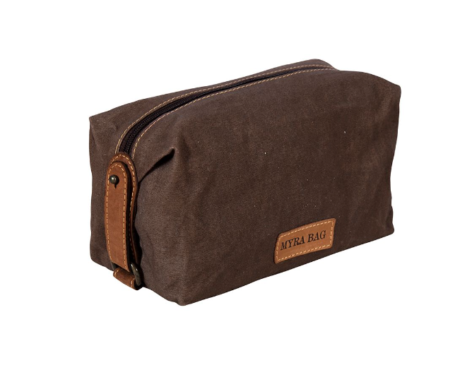 Men's Canvas and Leather Dopp Kit-Brown