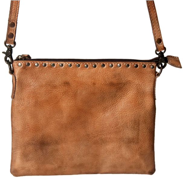Leather Studded Crossbody Bag - Brown