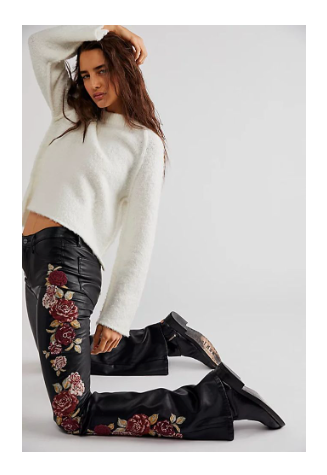 Driftwood Embroidered Vegan Leather Jeans
