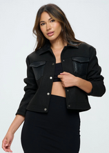 Load image into Gallery viewer, Black Faux Leather Wool Trucker Jacket
