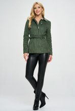 Load image into Gallery viewer, Green Vegan Suede Trench Jacket

