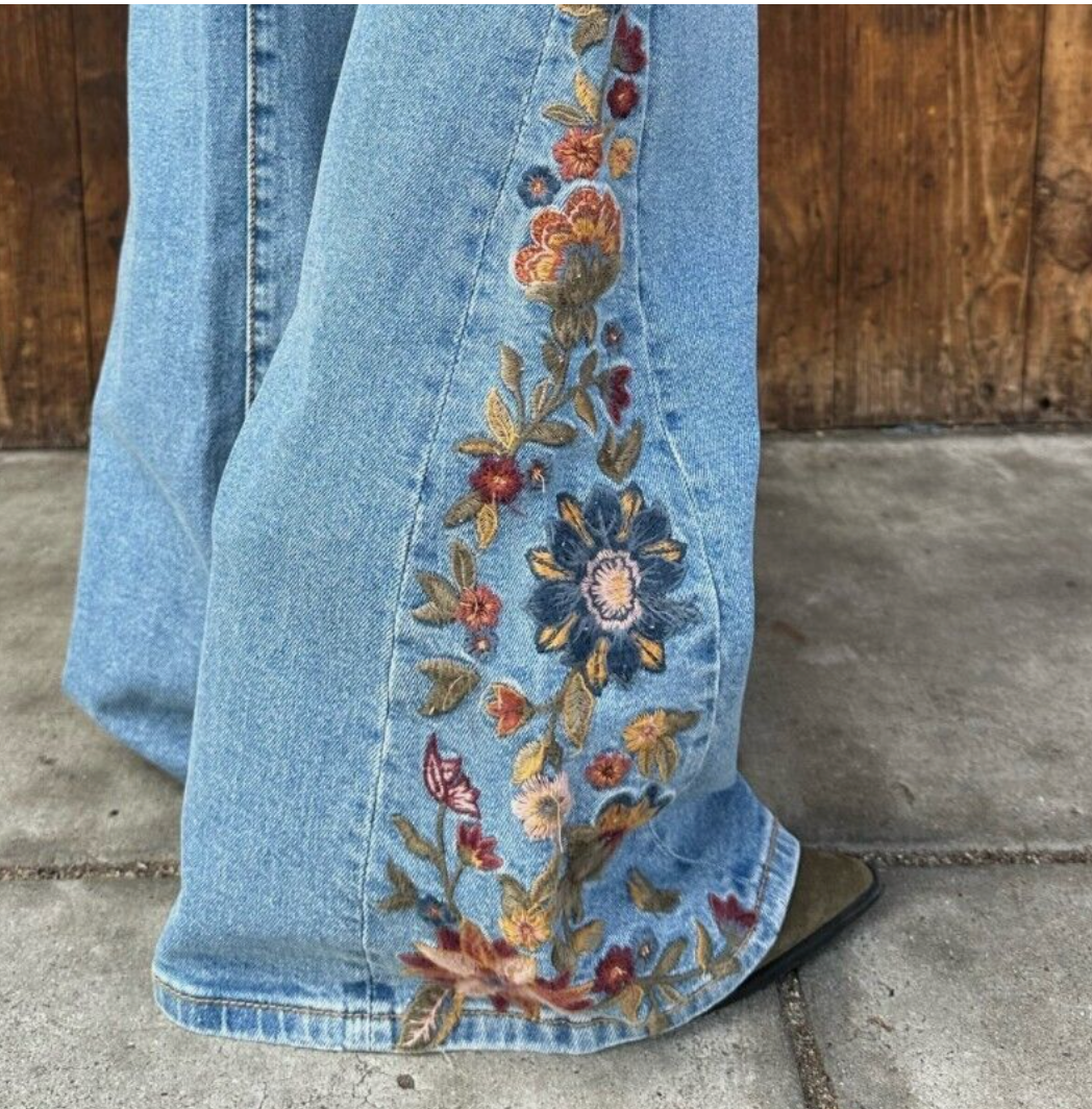 Driftwood Zen Garden Embroidered Flare Jeans